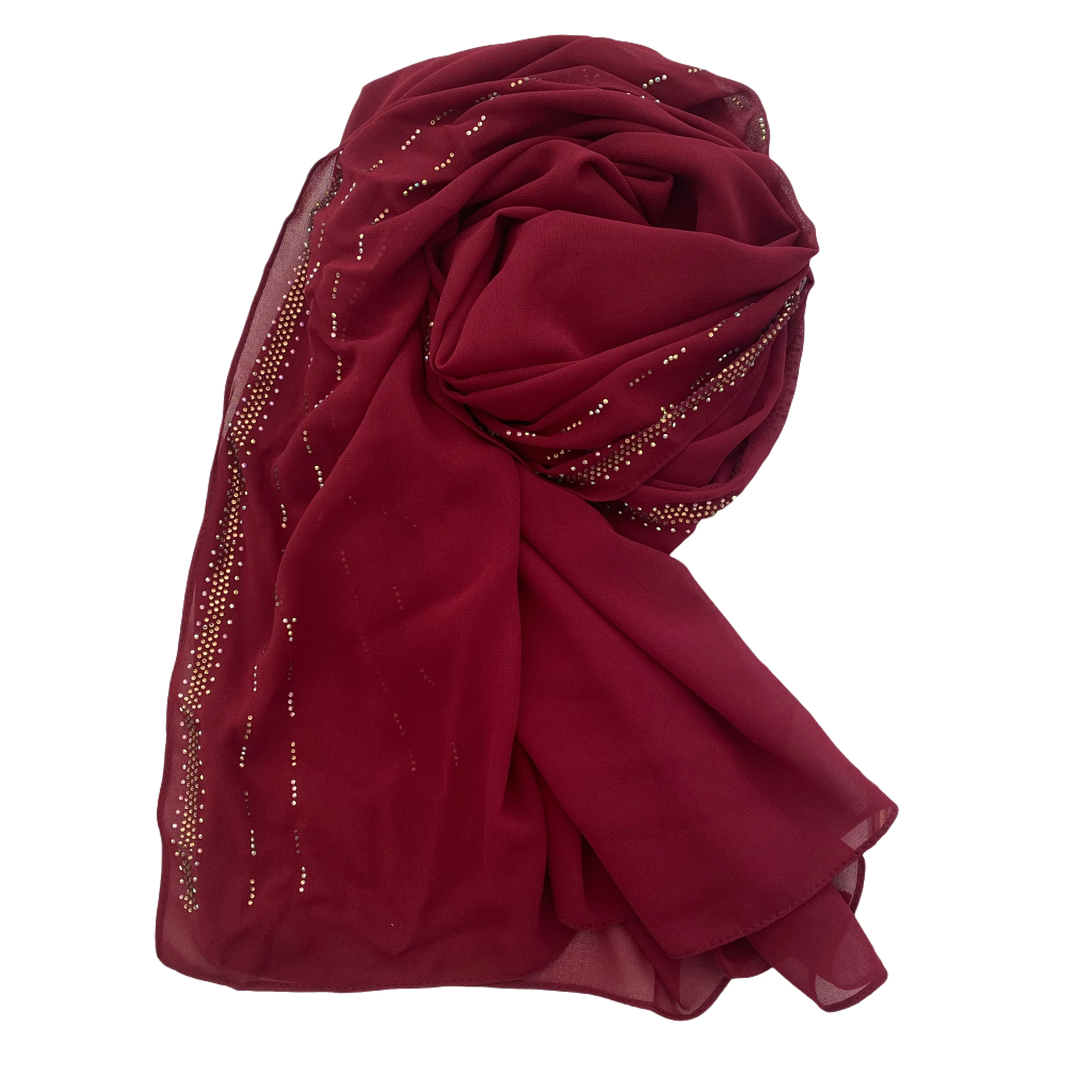 Hijab de piedra de gasa de alta calidad musulmán Tudung Malasia pañuelo para la cabeza de Color sólido bufanda musulmana para mujer chal de diamantes de imitación brillantes