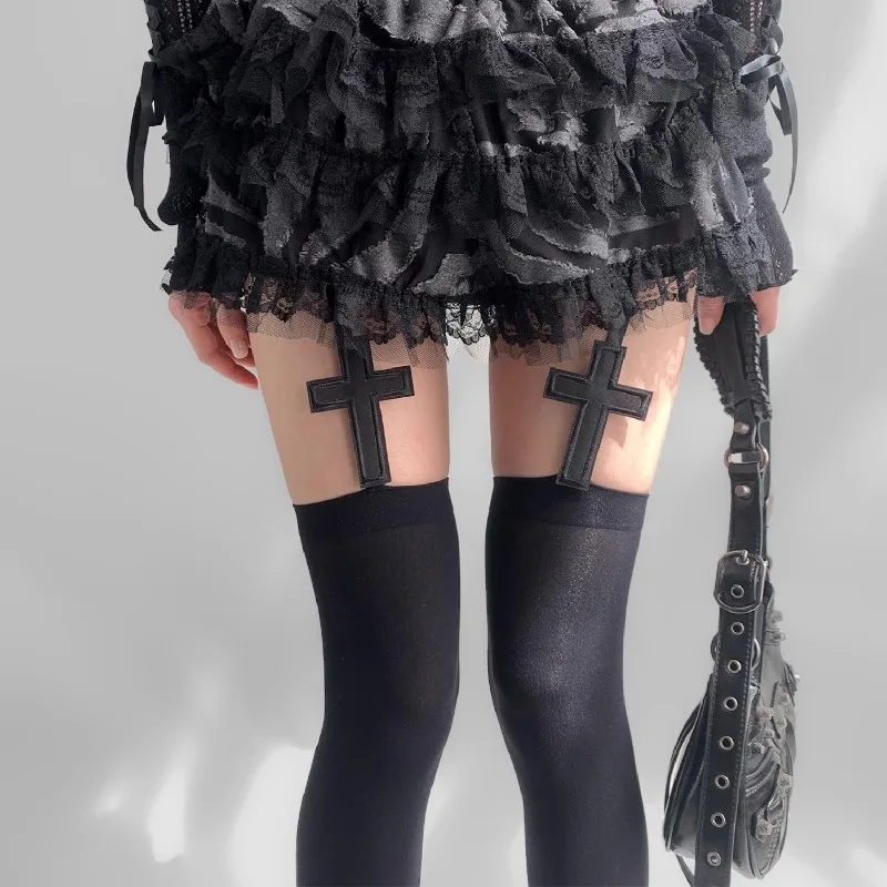 

2025 New Retro Gothic Cross Stockings Y2K Punk Women's Sexy Luxury Knee-socks Stocking White Thigh Highs Socks Lolita Pantyhose