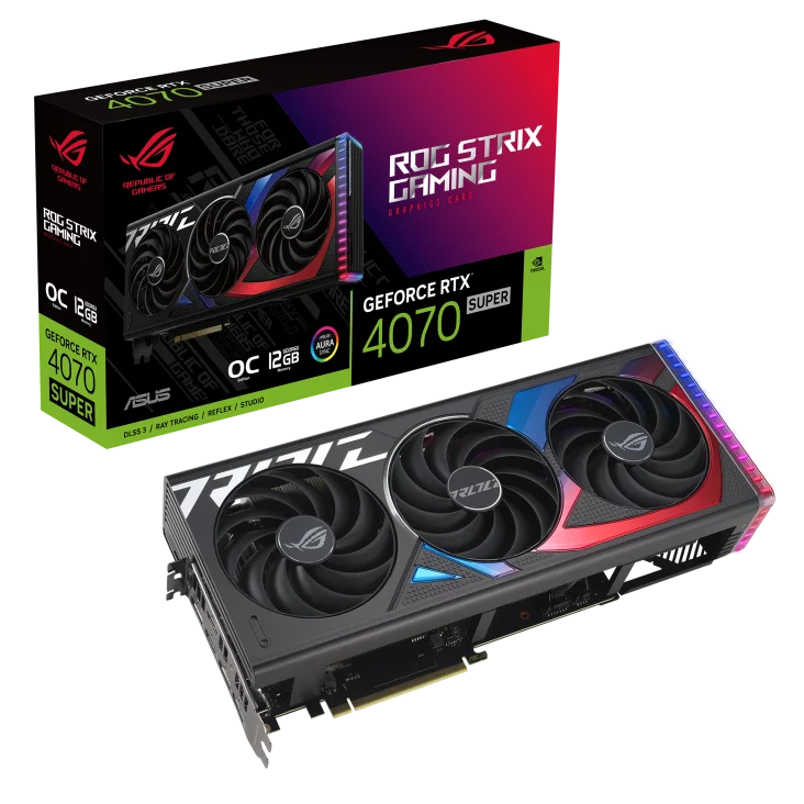 

AS-US ROG-Strix GeForce Gaming RTX 4070 SUPER 12 ГБ OC GDDR6X DLSS3 Игровые видеокарты с тройным вентилятором, кулер, графический процессор для игрового настольного компьютера