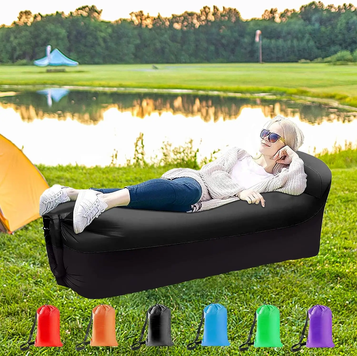 

Outdoors Lazy Sofa Inflatable Lounger Air Sofa Ultralight Portable Mat Sleeping Bag Foldable Beach Camping Hiking, Beach Party