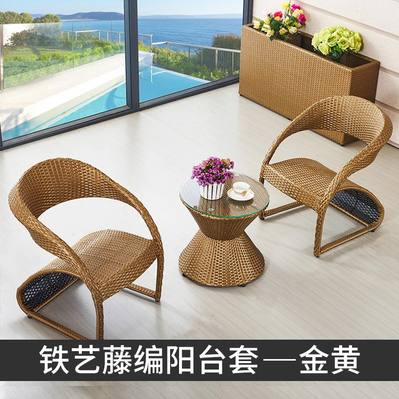 

Balcony small table and chair net red Nordic rattan chair three piece set modern iron chair rattan tea table and chair combinati