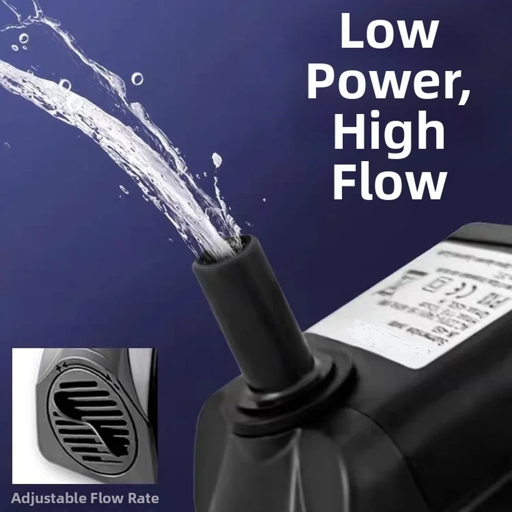 Compact Silent Submersible Pump for Aquarium For Fish Tank Fountain Filter Adjustable Flow Black Plastic 3.75 x 3.9 x 3 cm