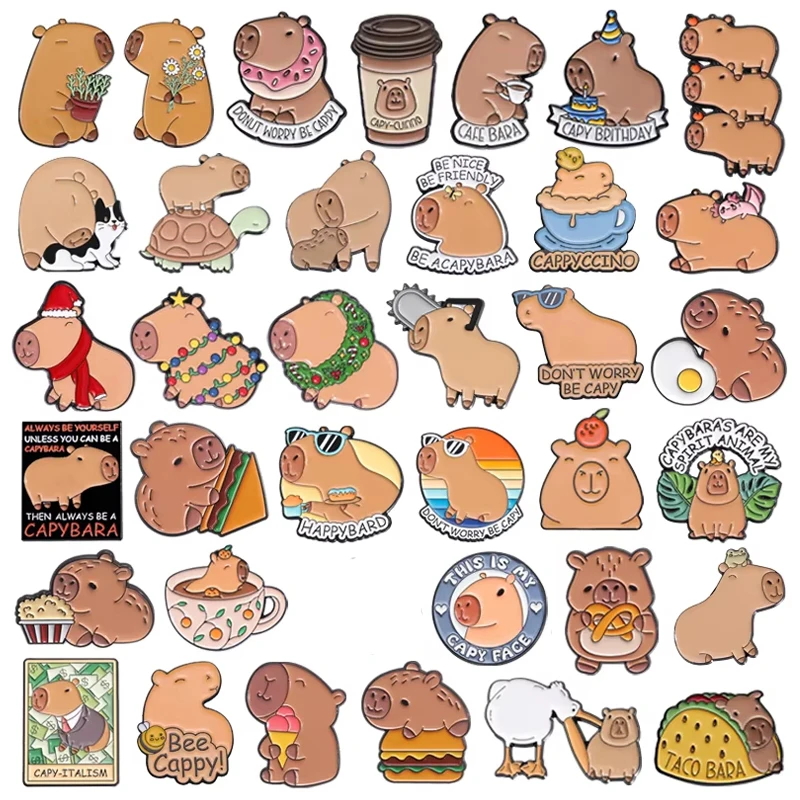 Cute Capybara Enamel Pins Cartoon Hippopotamus Hippo Animal Hard Brooches Lapel Badge Wholesale Jewelry Gifts For Kids Friends