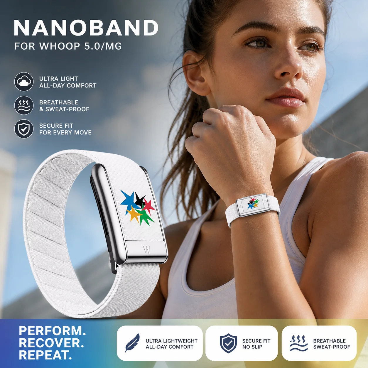 Whoop 5.0 MG Band White Letter Print Nylon Woven Strap Fashion Sport Replacement Wristband Fitness Tracker Accessories