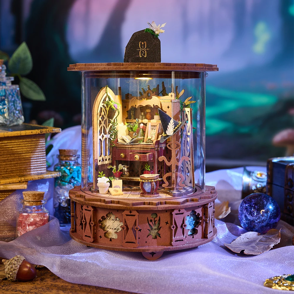 

DIY Wooden Magic Garden Music Box Cottage Figurines Miniatures Bookend Assembled Casa for Friends Birthday Gifts Home Decoration