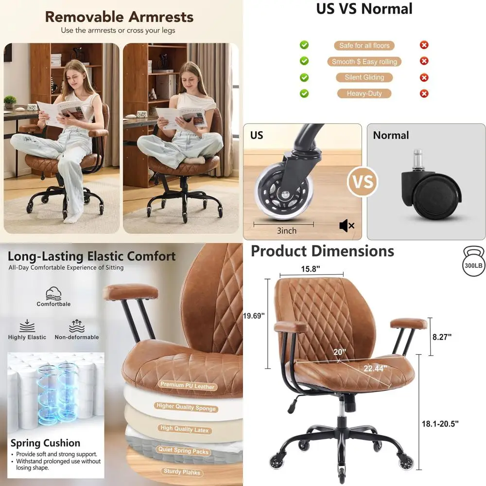 

Эргономичное офисное кресло с регулировкой высоты, поясничной поддержкой и роликовыми колесиками, коричневое кожаное кресло руководителя