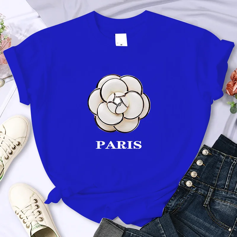 T-shirt imprimé floral de marque de luxe pour femme, manches de personnalité Y2k, col rond, décontracté, coton, haute qualité, été, 100%