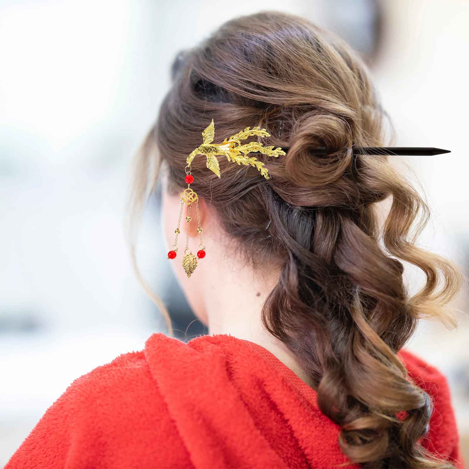 

Vintage Style Wooden Stick With Tassel Hanfu Accessories Women Durable Wooden Bun Holders Lightweight Sticks For