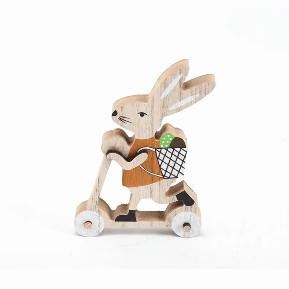

Happy Easter Wooden Material Easter Decoration DIY Crafts Cartoon Design Desk Decor Long-Eared Rabbit Party Gift Bedroom Decor