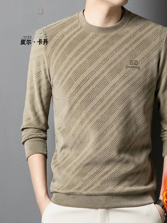 

Мужской утепленный свитер Pierre Cardin с длинными рукавами, зимний теплый свитер с флисовой подкладкой, модный городской стиль, повседневный деловой стиль