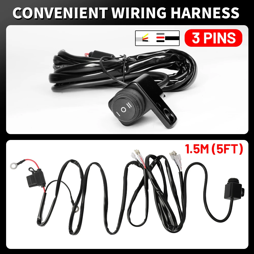 1.5M Wiring Harness with Switch for LED Work Light for Two Lamps, Wire, Cable
