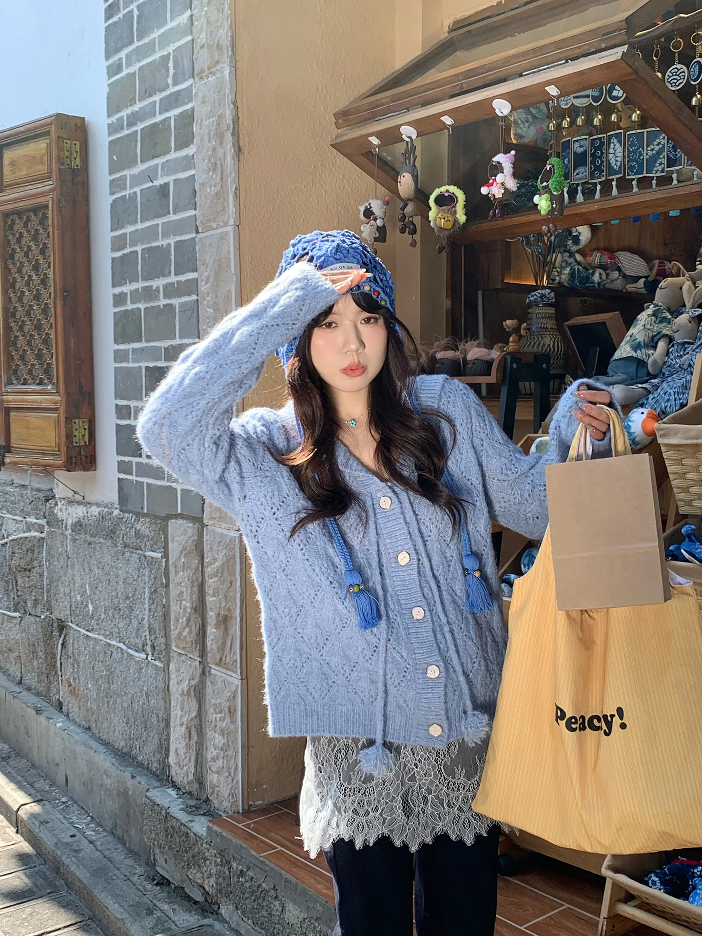 

Faionable Navy Blue Sweater Cardigan Gentle Sle plus Size Comfortable Spring Wear for Women Warm Long Sve Single Button