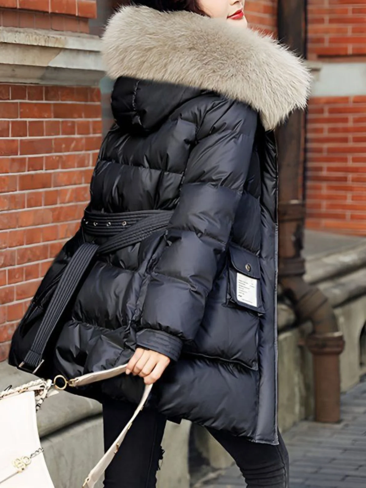 

Faionable Thiened down Cotton Jaet Women's Mid-Length Slim Fit Winter Coat Sli Polyester Fiber Fill Coat