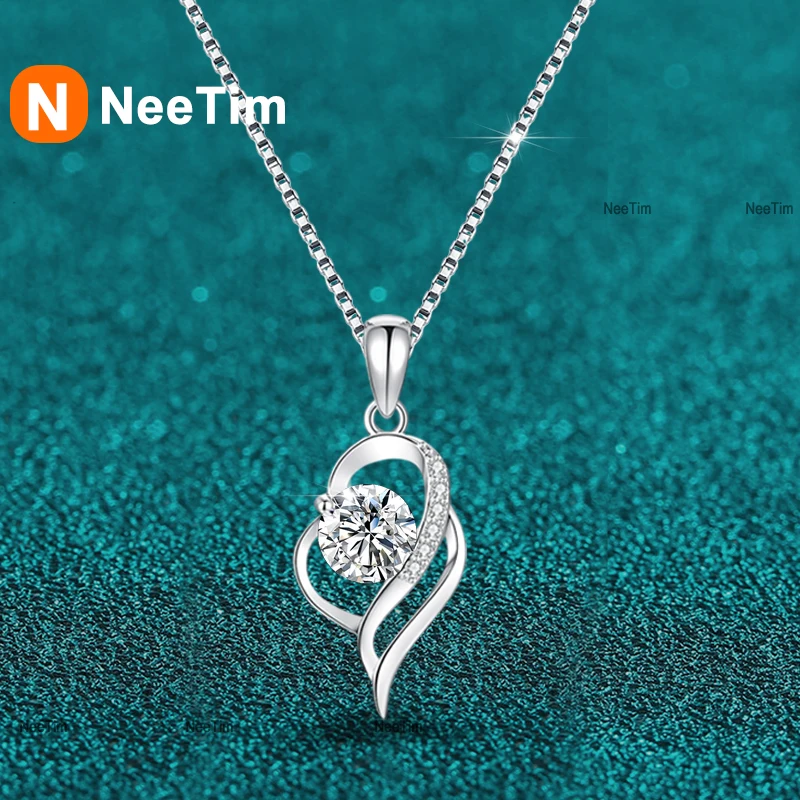 NeeTim 1ct Moissanite Necklace for Women s925 Sterling Silver Party Bridal Neck Chain Necklaces and Pendants Engagement Jewelry
