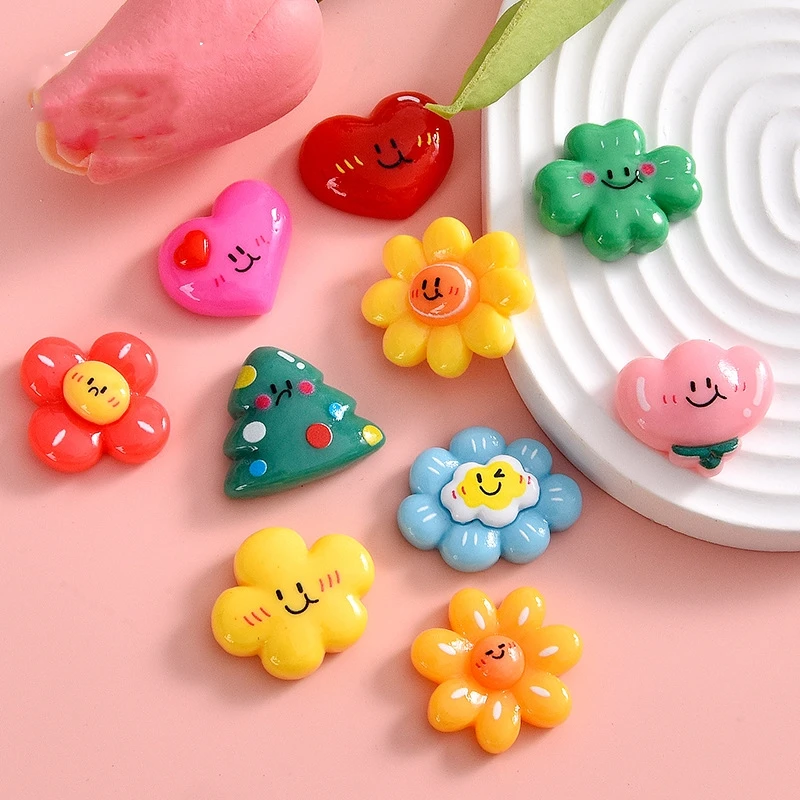 20pcs Resin Kawaii Colorful Flower Sunflower Daisy Clover Flat Back Cartoon Christmas Figurines Scrapbook DIY Decor Crafts