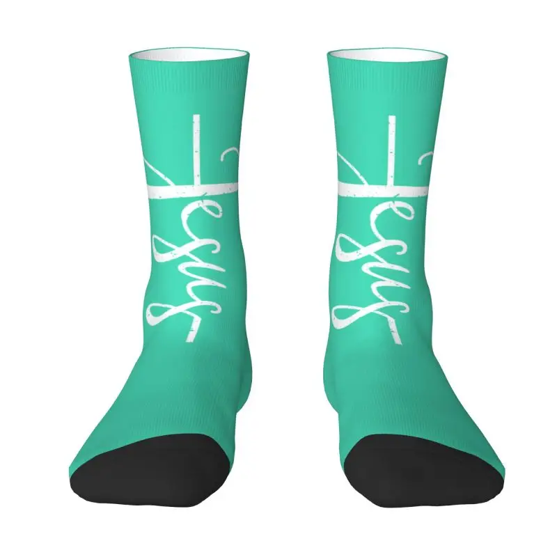 Custom Jesus Christ On The Cross God Mens Crew Socks Unisex Fashion 3D Printing Christian Dress Socks