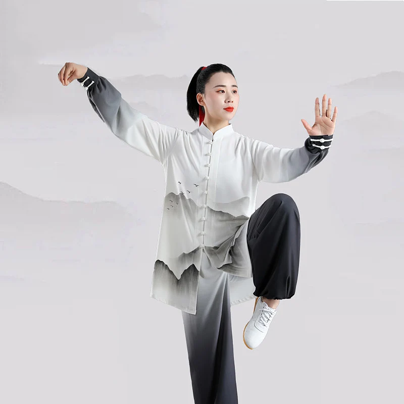 High End Hand Painted Tai Chi Suit Women Men Elastic Cotton Chinese Style Martial Arts Competition Performance Practice Uniform