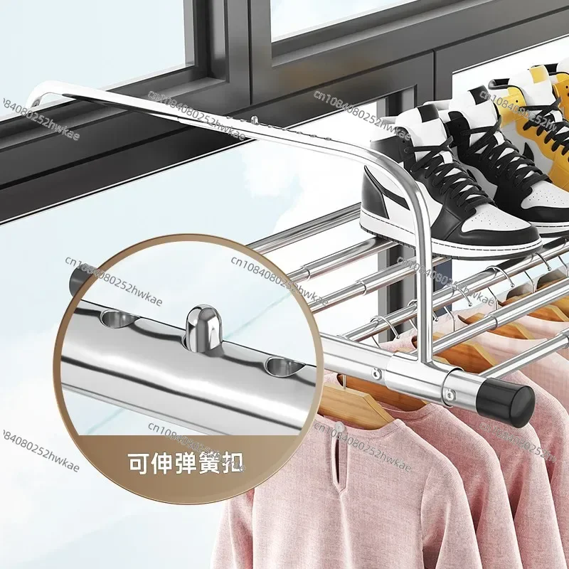 Balcony Anti-Theft Drying Rack, Window Extendable Hanger, Outdoor Shoe Organizer, Space-Saving Design