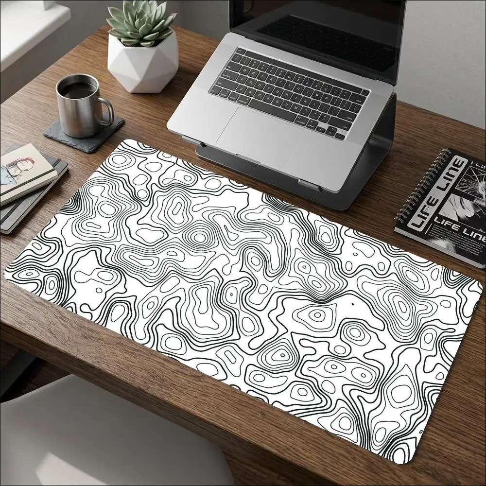 Black White Line Texture Table Mat Mouse Pad Precision Tracking Smooth Surface For Minimalist Office