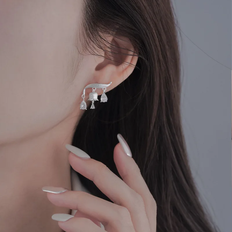 TBCYD Vintage 925 Silver Long Earrings Pear Cut Lily of The Valley Flower Earrings for Women 5A Cubic Zircon Fine Jewelry Gift