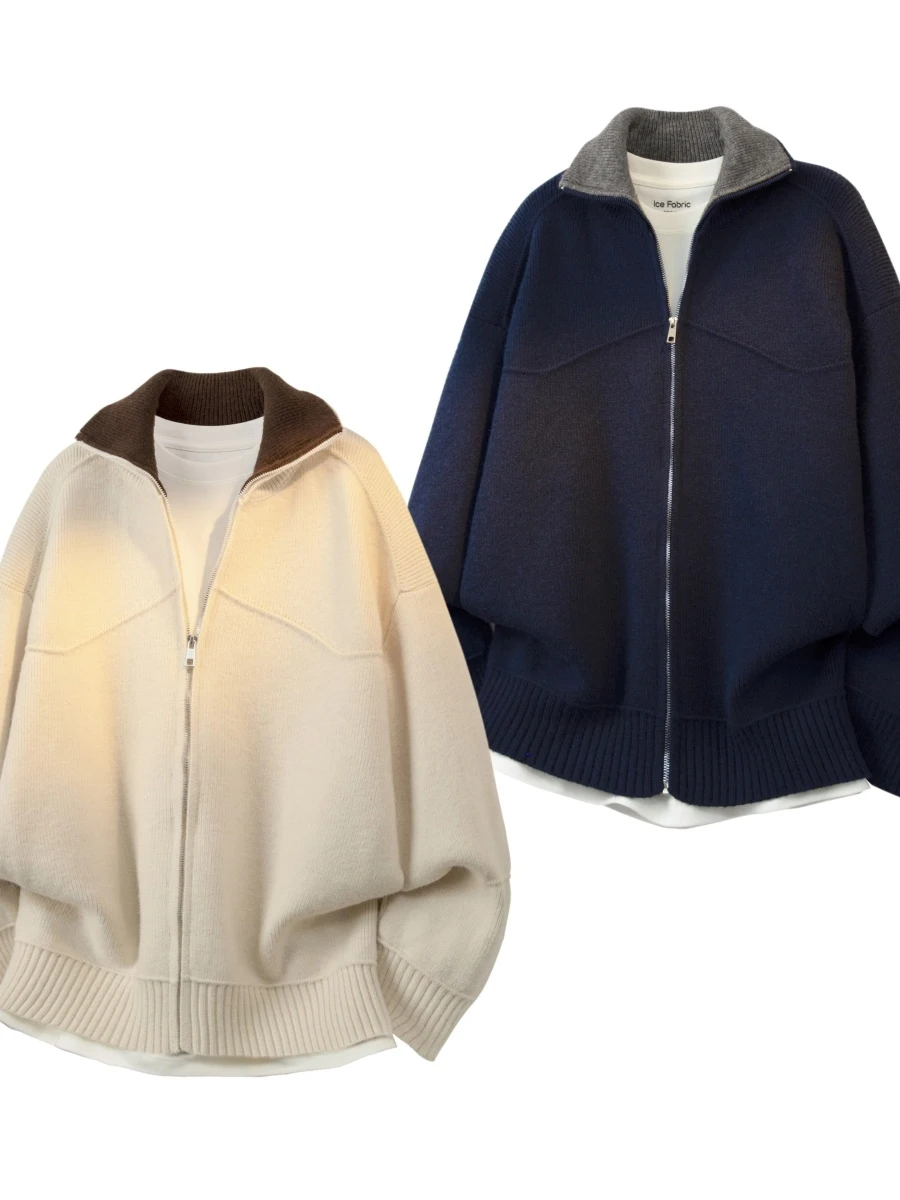 

Мужской зимний повседневный вязаный кардиган-худи в американском уличном стиле, однотонный, простой, из полиэфирного волокна