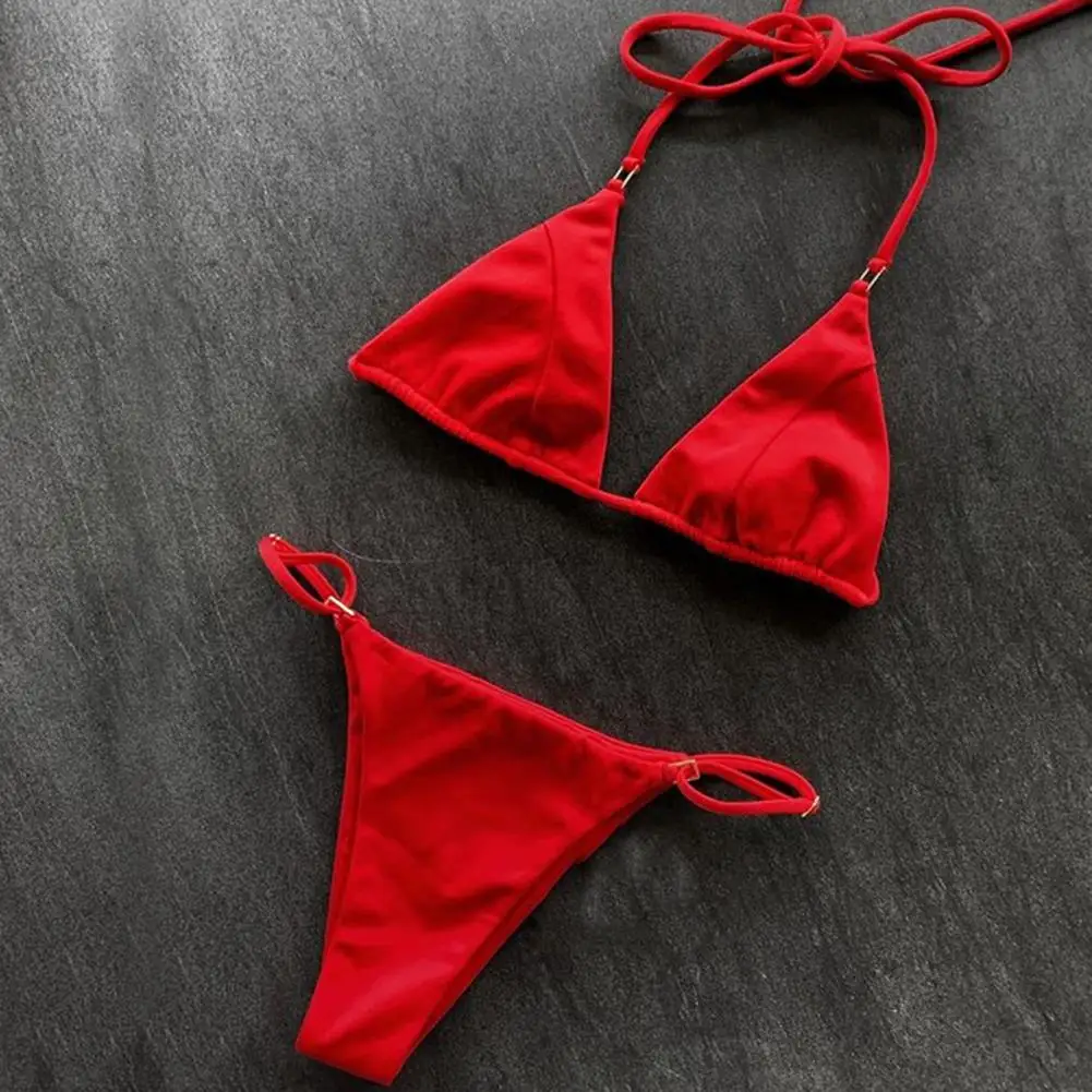 2025 Costume da bagno push-up con fasciatura posteriore Bikini Set due pezzi Halter Micro reggiseno a triangolo Vita bassa Perizoma costume da bagno per l'estate