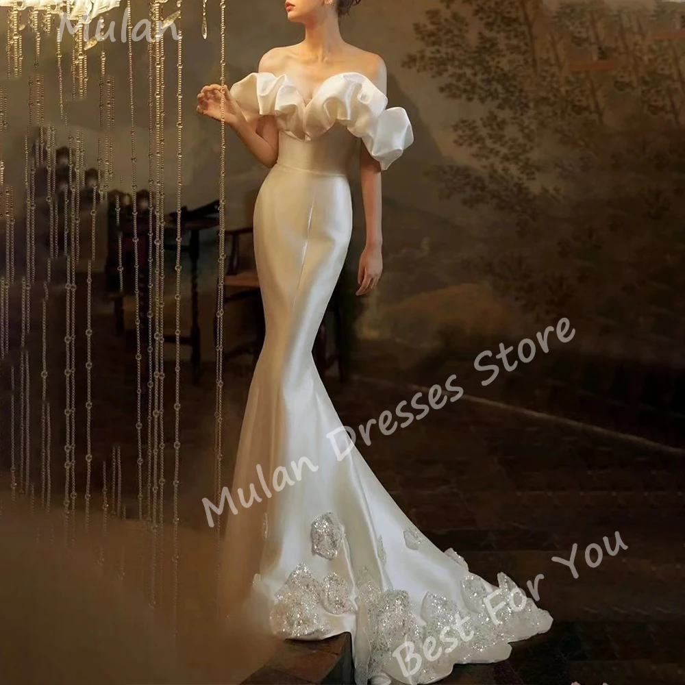 

Elegant Long Ivory Evening Dresses for Women Satin Sequin Floor-Length Mermaid Special Events Prom Party Wedding Gala Dress 2024