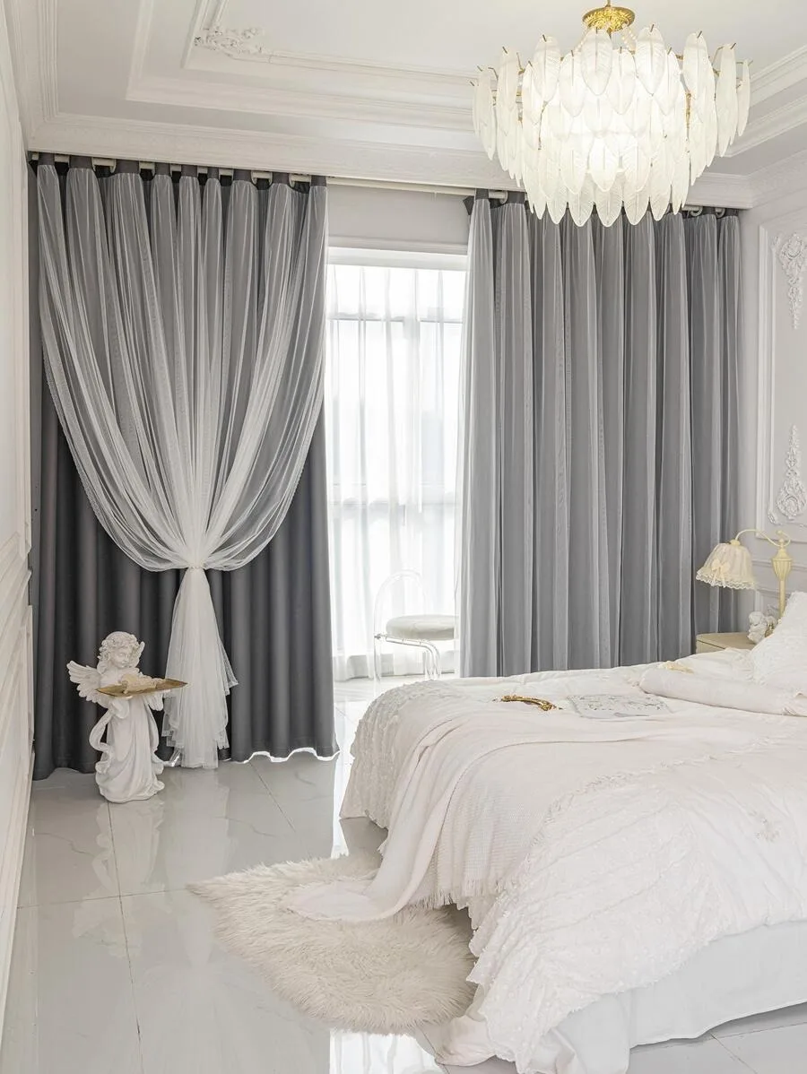 1pc Solid Color Double Layer Single Panel Curtain, Modern Polyester Single Panel Blackout Curtain For Bedroom And Living Room