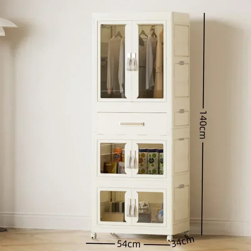 Transparent Foldable Wardrobe,Storage Container, Wheels at Bottom,Closet Cabinet Bedside Organizer, Large Folding Bins