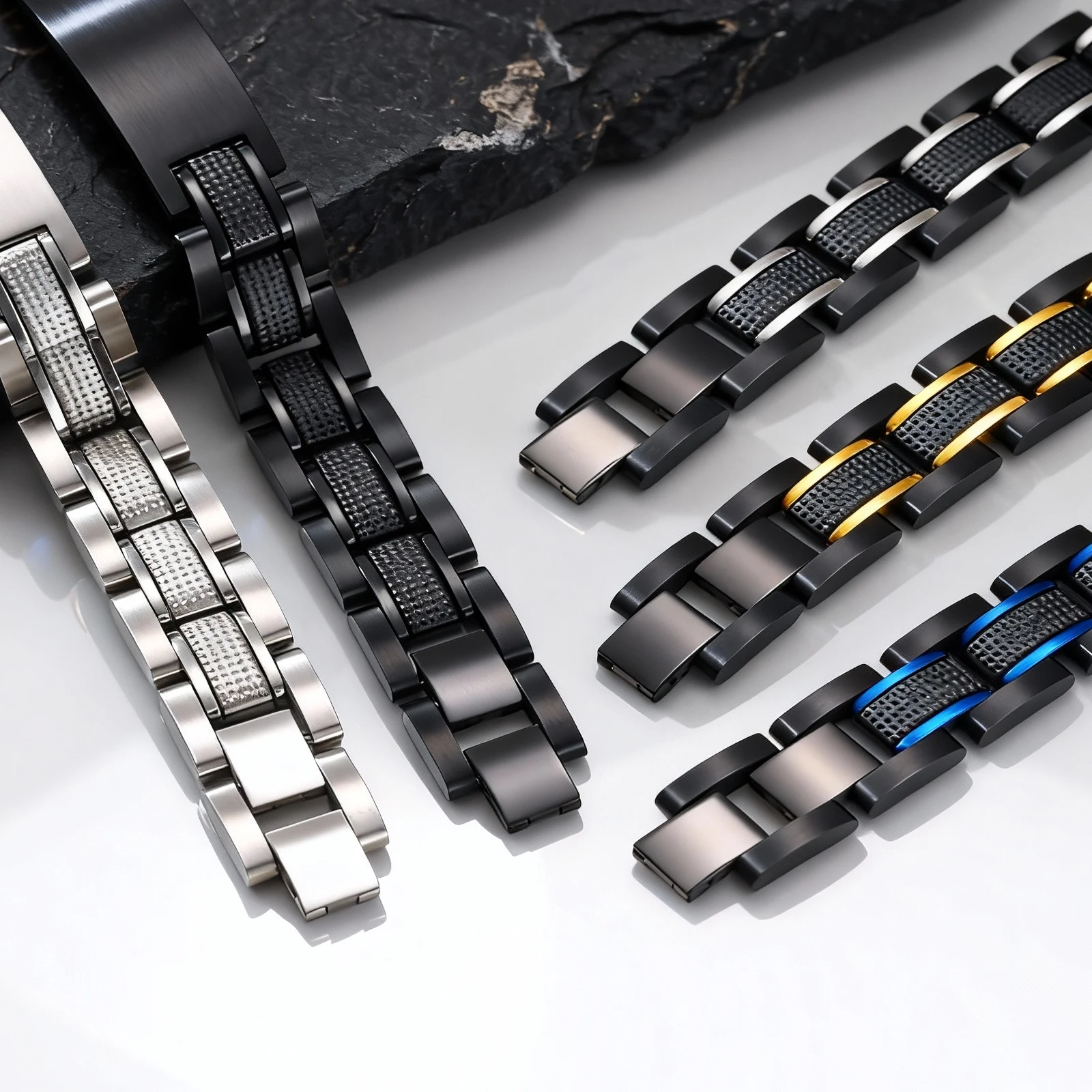 Customized Watch Band Bracelet for Men,Personalized Stainless Steel Chunky Bracelet,Luxury DAD Husband Boyfriend Gift