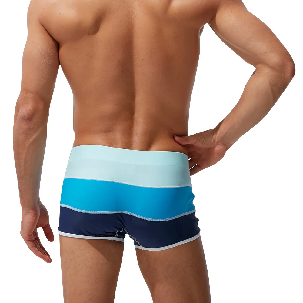 Summer Men'sBoxer Swimming Trunks Sexy Nylon Gradient Solid Color Beach Swimming Casual Shorts