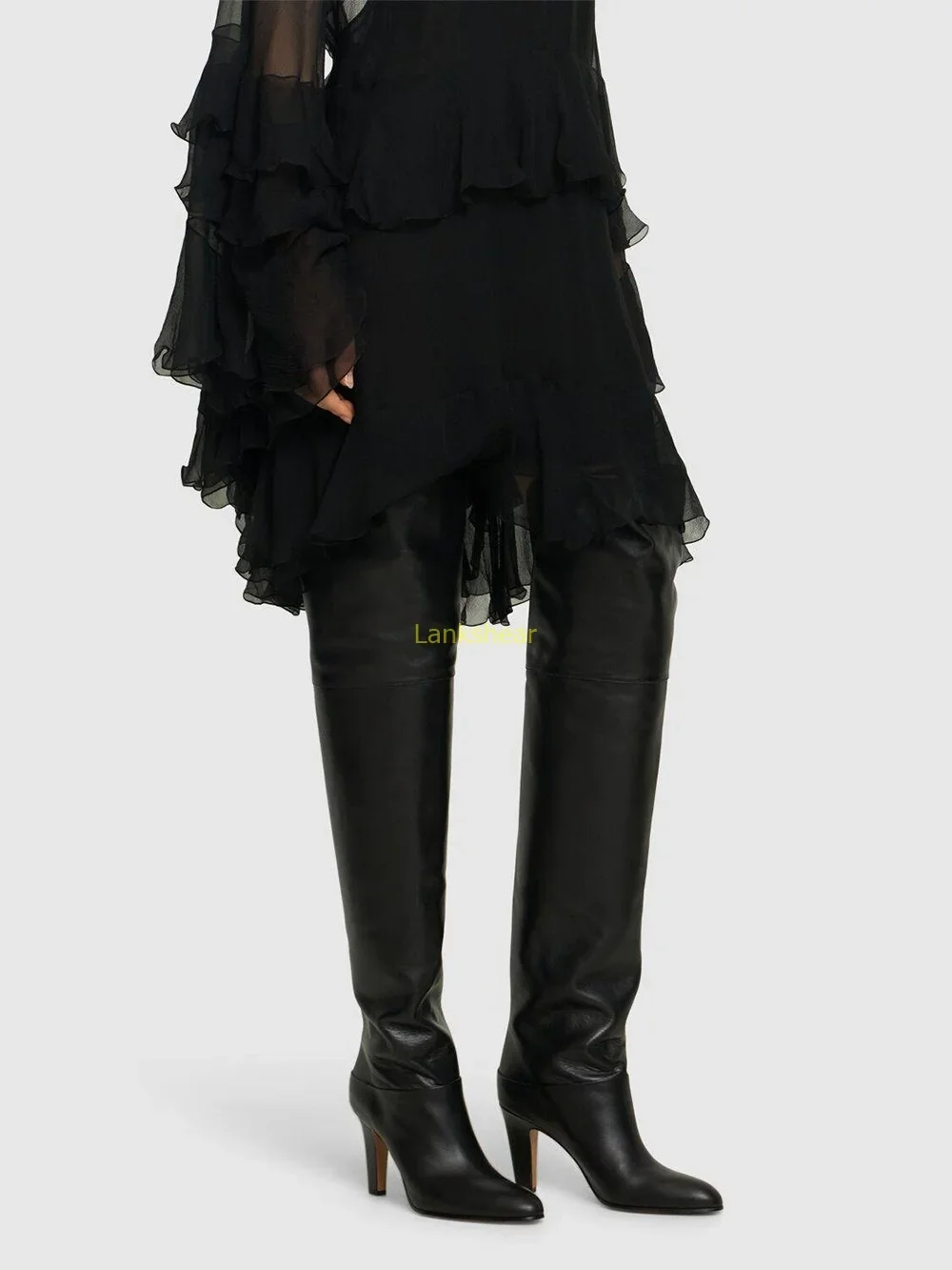 

Матовые кожаные плиссированные сапоги выше колена, сексуальные однотонные ботинки на шпильке с острым носком, новые поступления, модные женские современные ботинки