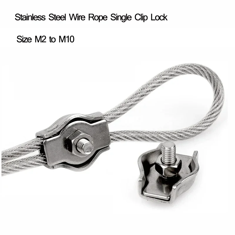 304# Stainless Steel Wire Rope Single Clip Chuck Lock,Cable Clamp Fastener Caliper Full Set Size M2 to M10