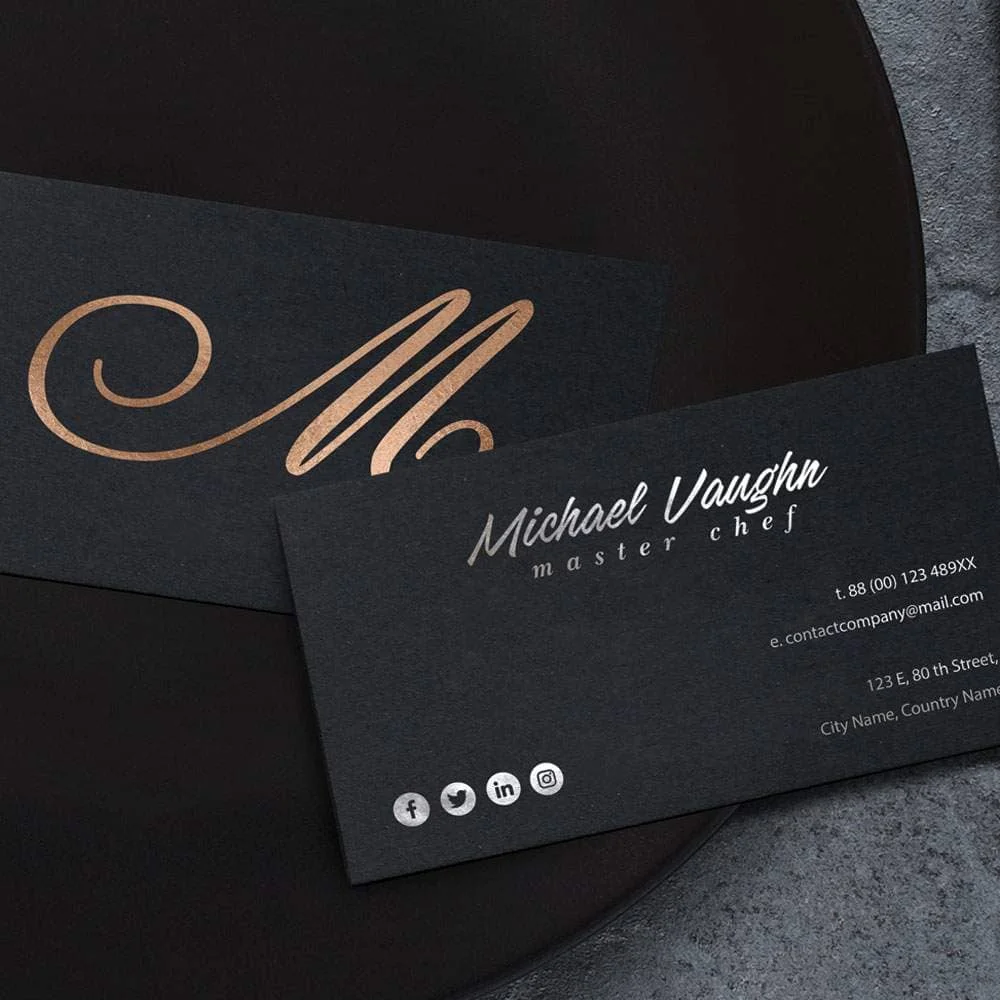 700Gsm Paper Black business card letterpress blind printing 2 side gold foil with gold edge thick paper cards