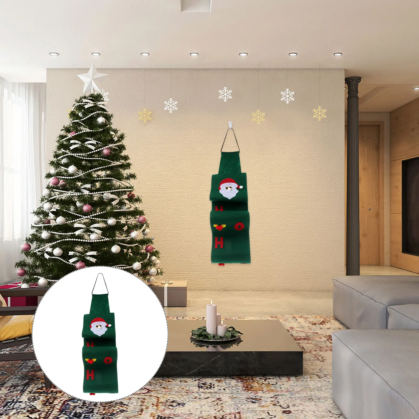 

2pcs Christmas Tissue Box Cover Felt Hanging Bag Green Bathroom Wall Mount Removable Washable Easy Install Paper Dispenser