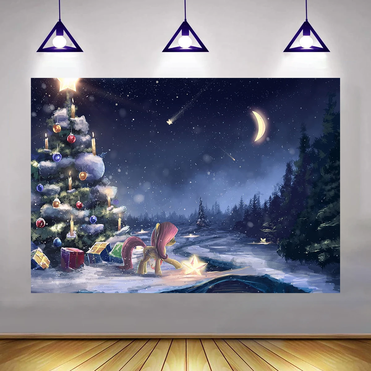 Merry Christmas Tree Background Unicorn Moon Gorgeous Backdrop Photography Family Photo Shooting Banner Festival Decorations