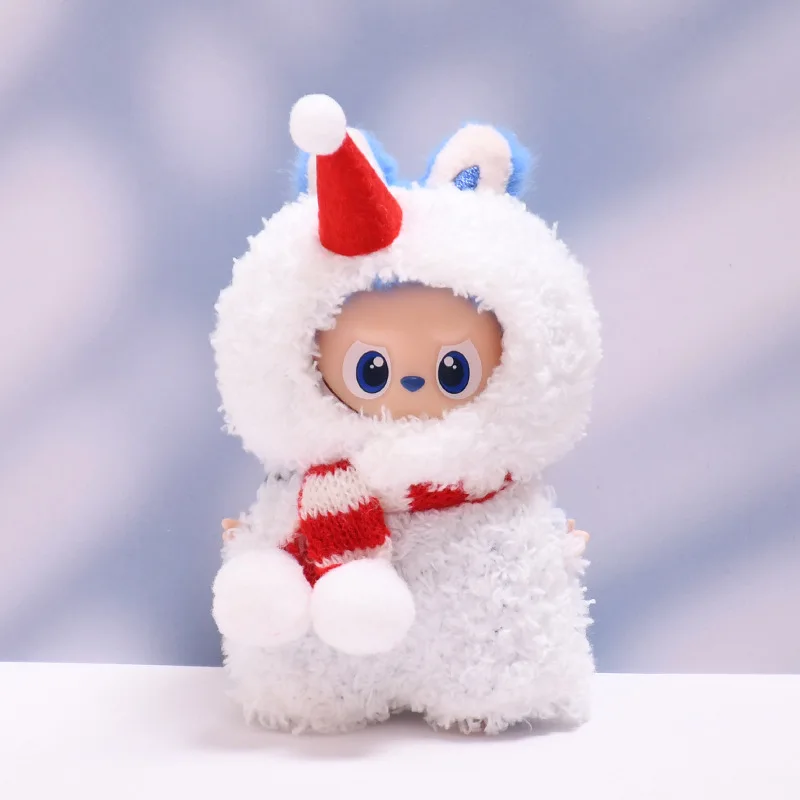 

New Doll Outfit For 10cm 4th Gen Mini LABUBU Pin For Love Series Christmas Snowman-Themed Plush Onesie With Scarf