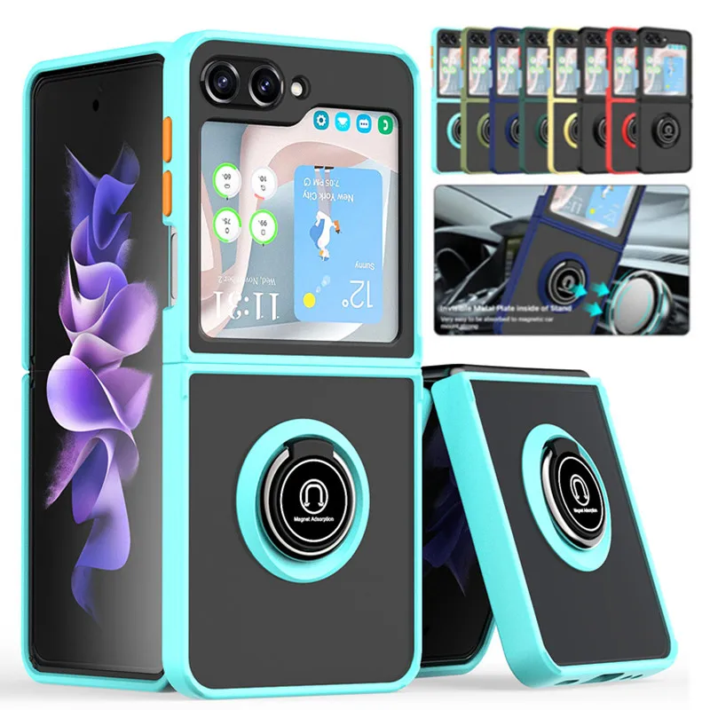 Shockproof Matte Phone Case For Samsung Galaxy Z Flip 6 5 4 3 Protective Cover Ring Stand Holder Shell Capa Funda Coque