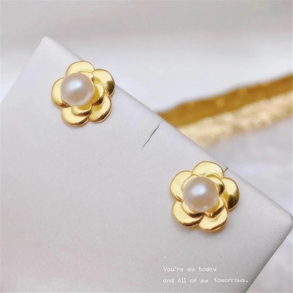 

DIY Pearl Mini Accessories S925 Pure Silver Ear Nail Empty Light Edition Small Flower Silver Earrings Fit 4-5mm Round Beads E363