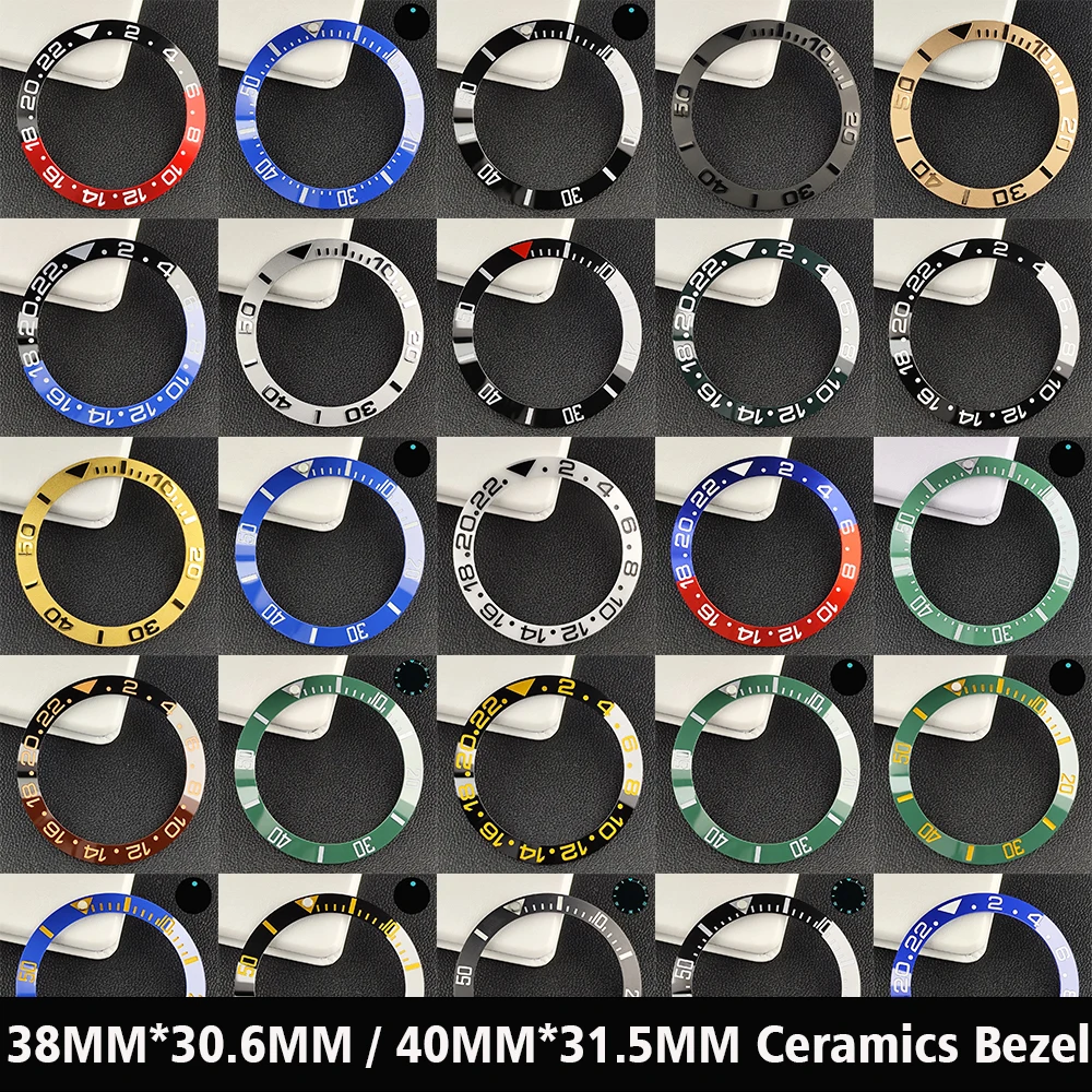 

40mm bezel Tilted 38mm*30.6mm ceramic/aluminum luminous bezel GMT and diving watch insert fit for watch case replacement watch