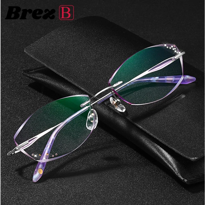 Flash Luxury Diamonds Glasses Women Pure Titanium 1.61 1.67 Colored Prescription Degrees Lenses Myopia Reading Eyewear