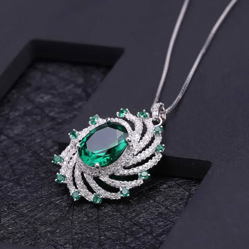 GEM'S BALLET Huge Luxury Nano Emerald Pendant 925 Sterling Silver Vintage Sapphire Pendant Necklace For Women Gift Fine Jewelry