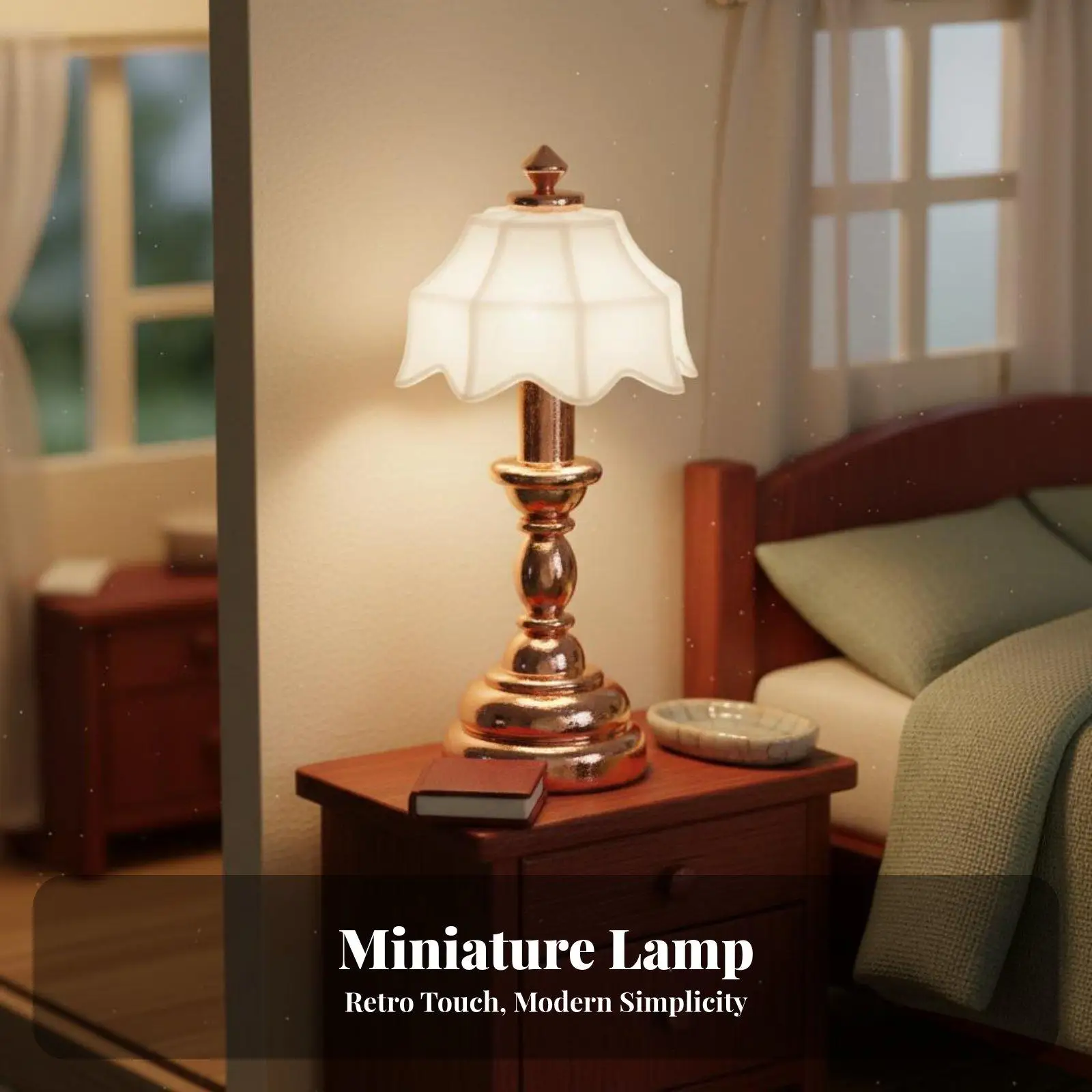 Alloy Dollhouse Table Lamp Miniature Lighting for 1 12 Scale Doll House Furniture Bedroom Decor Collectible
