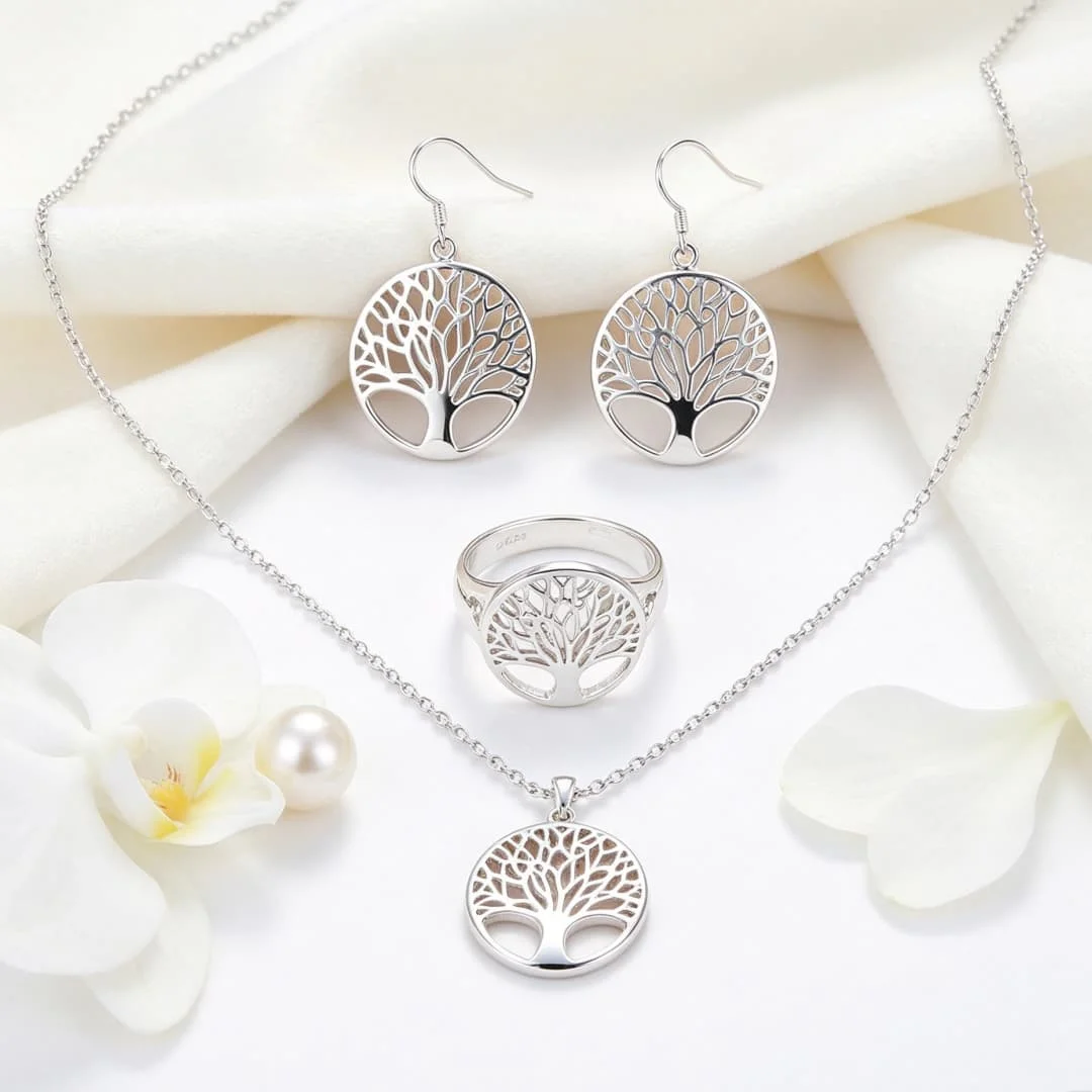 Special offer Jewelry Sets 925 Sterling Silver Unique Tree of Life Necklace Earrings Rings for Woman Fashion Wedding Couple Gift