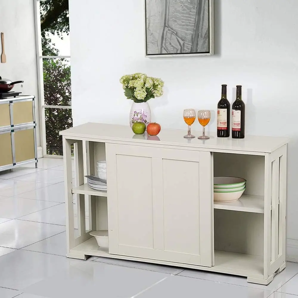 Antique White Stackable Sideboard Buffet Storage Cabinet with Sliding Door Kitchen Dining Room Furniture