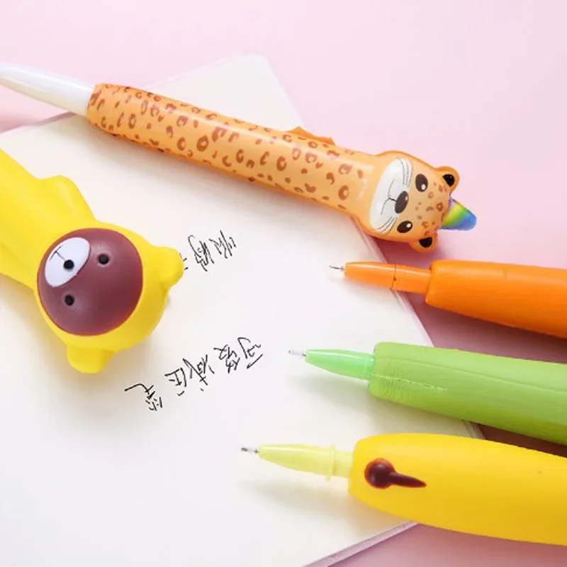 6 قطعة قلم الكتابة الإبداعية القرطاسية لطيف Kawaii الأسود هلام القلم الحيوان شكل الإجهاد المخلص قلم حبر جاف مكتب المدرسة التموين