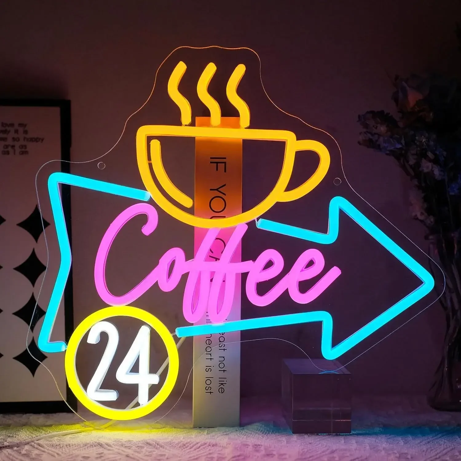 

Coffee 24 Neon sign Indoor LED Night Light Sign for Shop Adjustable Brightness Commercial for Room Wall Decor Bedroom Decor Home