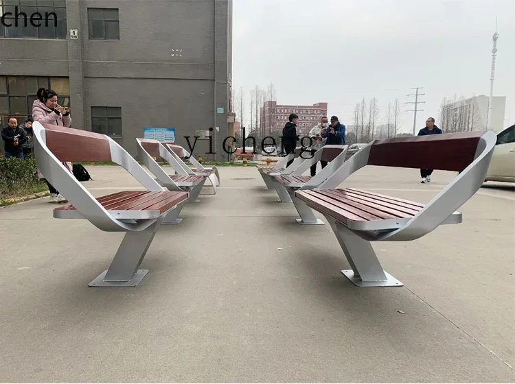 

TQH Outdoor Courtyard Chair Park Bench Landscape Garden Chair Stainless Steel with Armrests and Backrest Leisure Chair