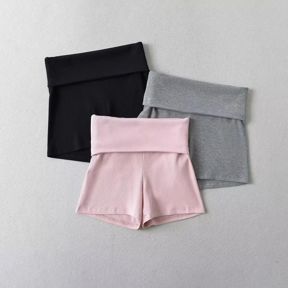Women Knitted Fold Over Shorts Solid Slim Fit Ribbed Knit Mini Shorts Y2k Foldover Low Rise Sexy Micro Bottoms Summer Casual