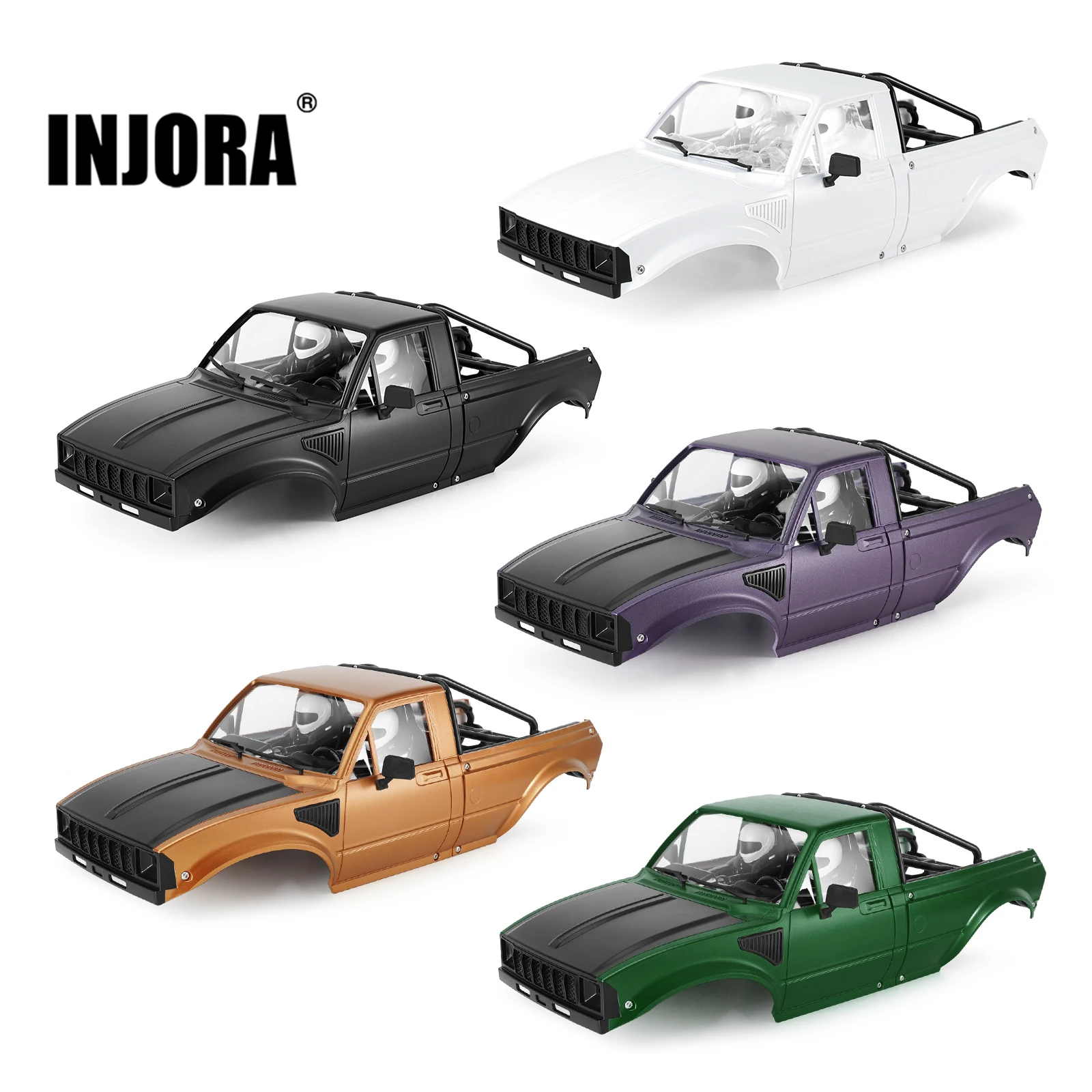INJORA IR60-10 Hartkarosserie mit Innenraum und Ladeflächengitter für 1/10 RC Crawler